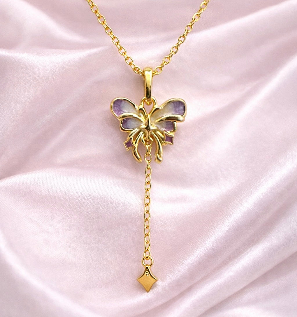 Lavender Bow Drop Pendant Necklace