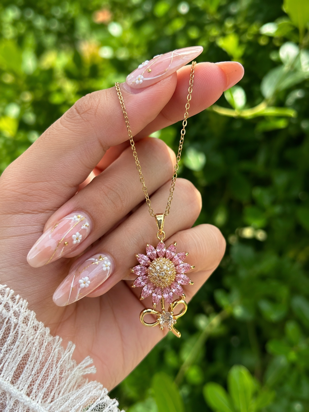 Pink Sunflower Pendant Necklace