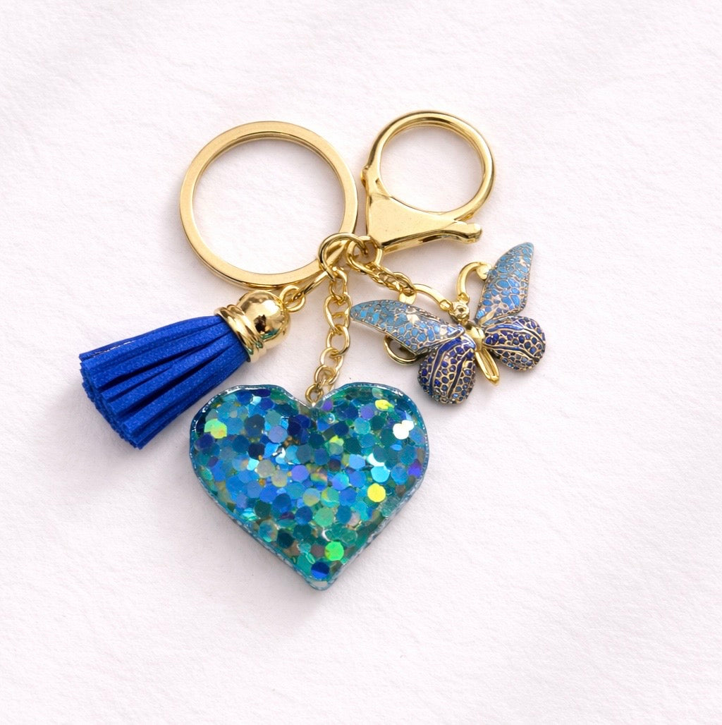 Blue Gold-Tone Butterfly Heart Charm