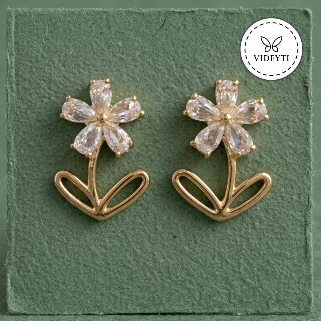 Golden Floral Stud Earrings