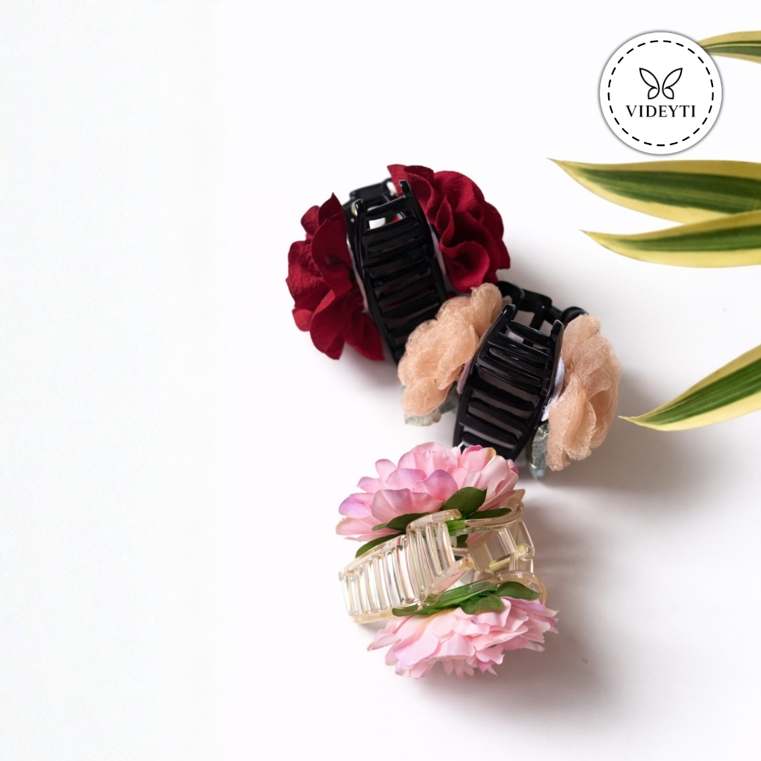 Floral Claw Hair Clips Combo Set of 3