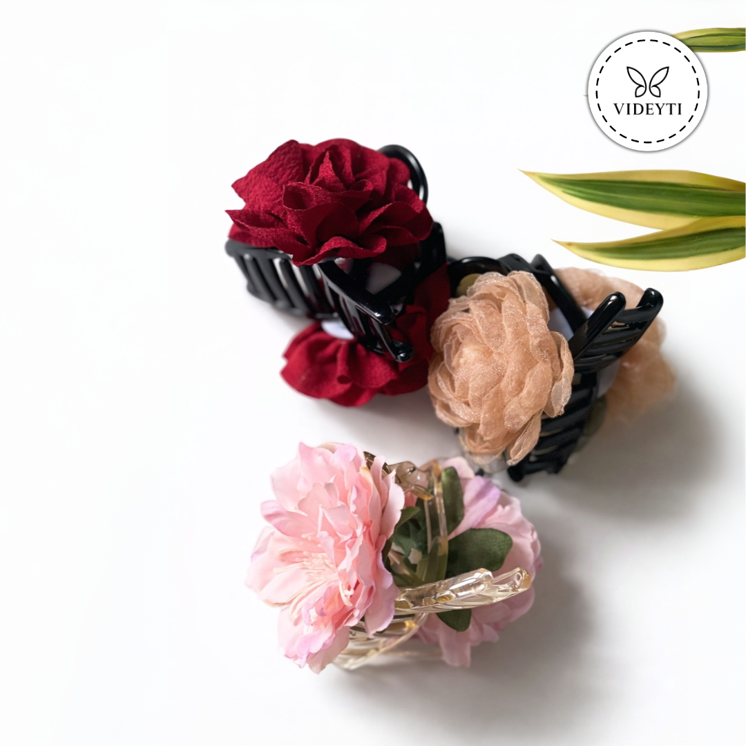 Floral Claw Hair Clips Combo Set of 3