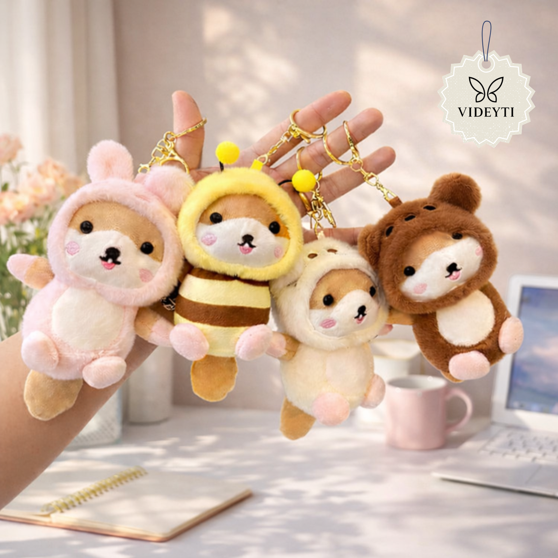 Kawaii Shiba Plush Keychain with Animal Costume