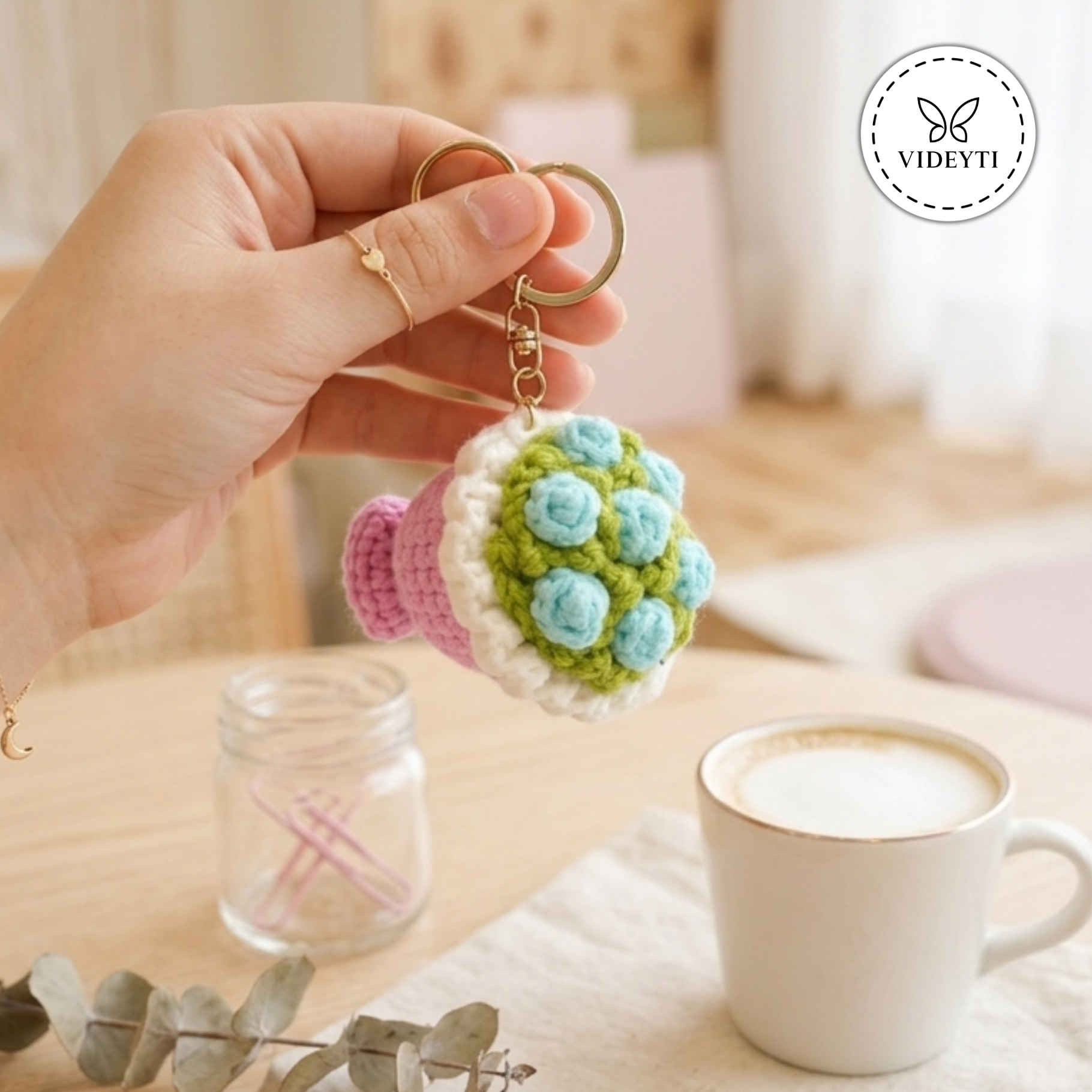 Handmade Crochet Floral Keychain