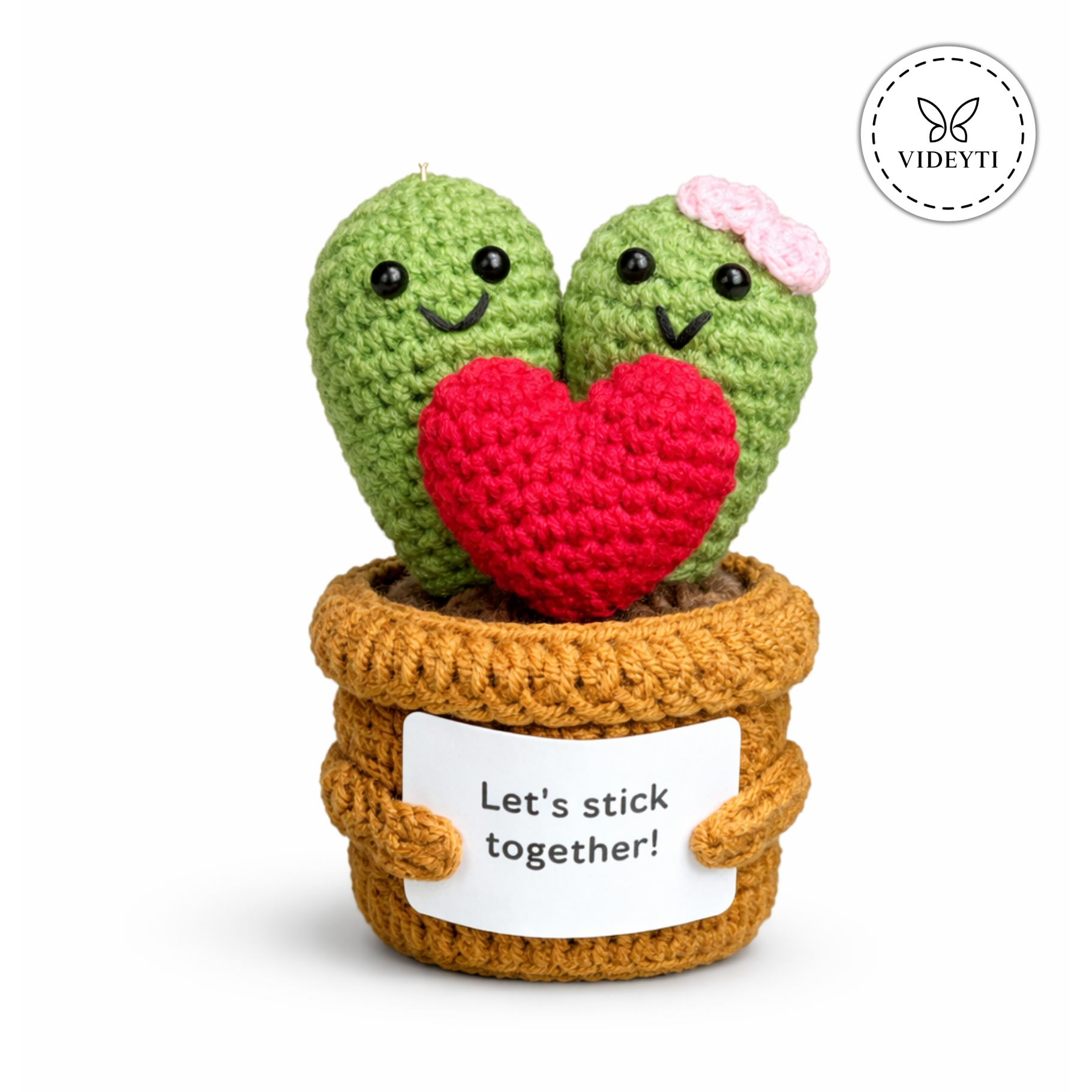 Crochet Cactus Couple with Heart – Handmade
