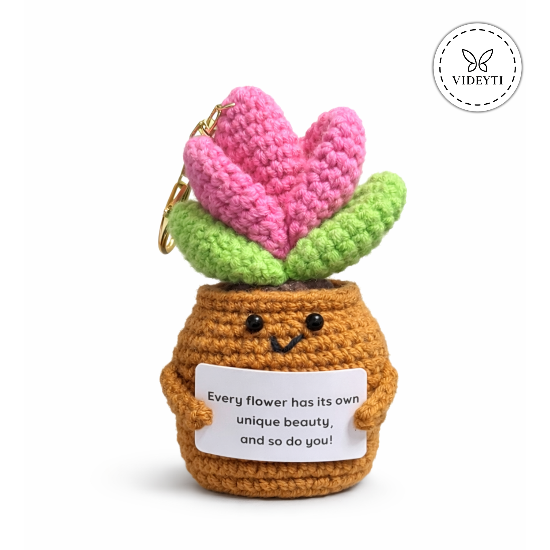 You Are Unique Flower Keychain – Handmade Crochet Pink Bloom