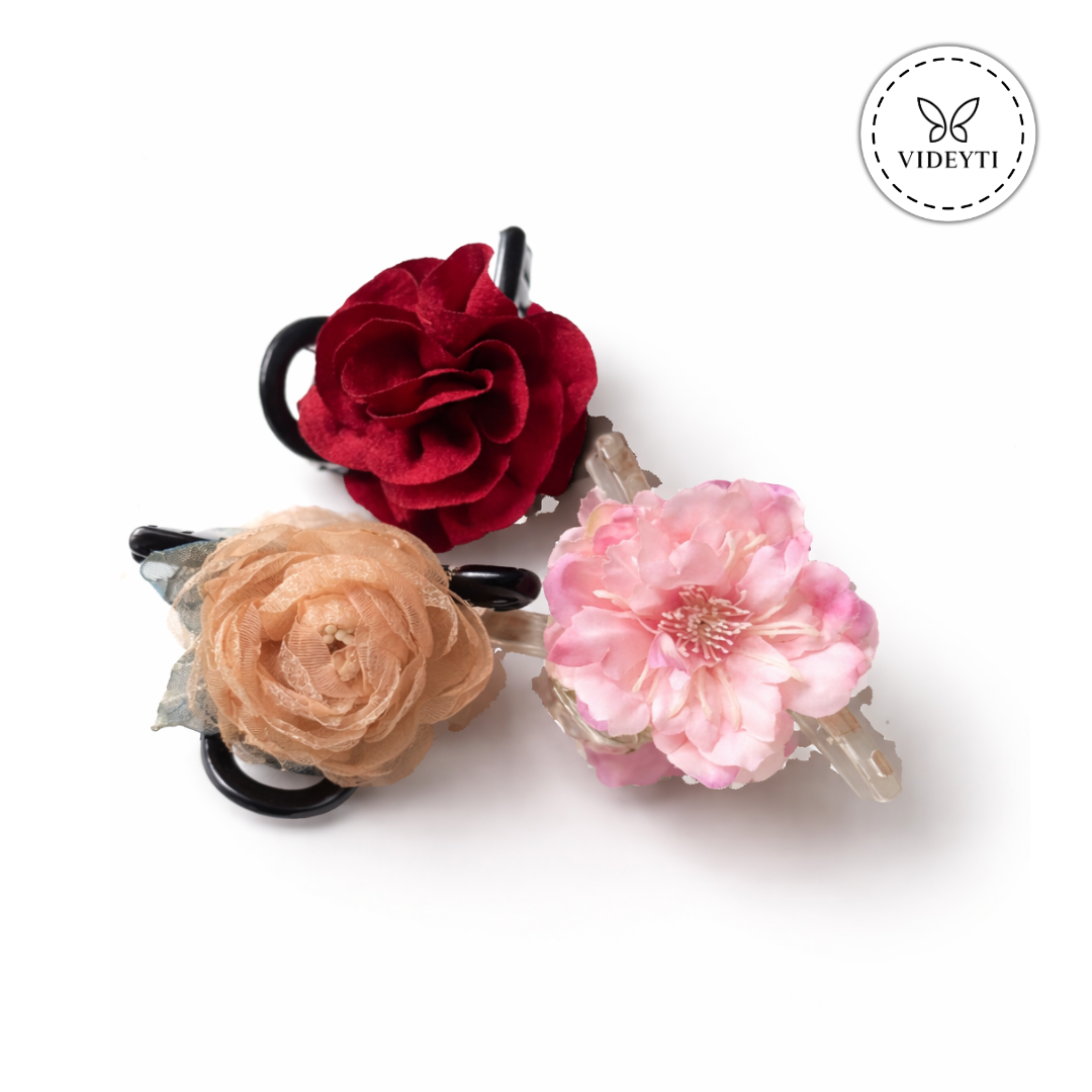 Floral Claw Hair Clips Combo Set of 3