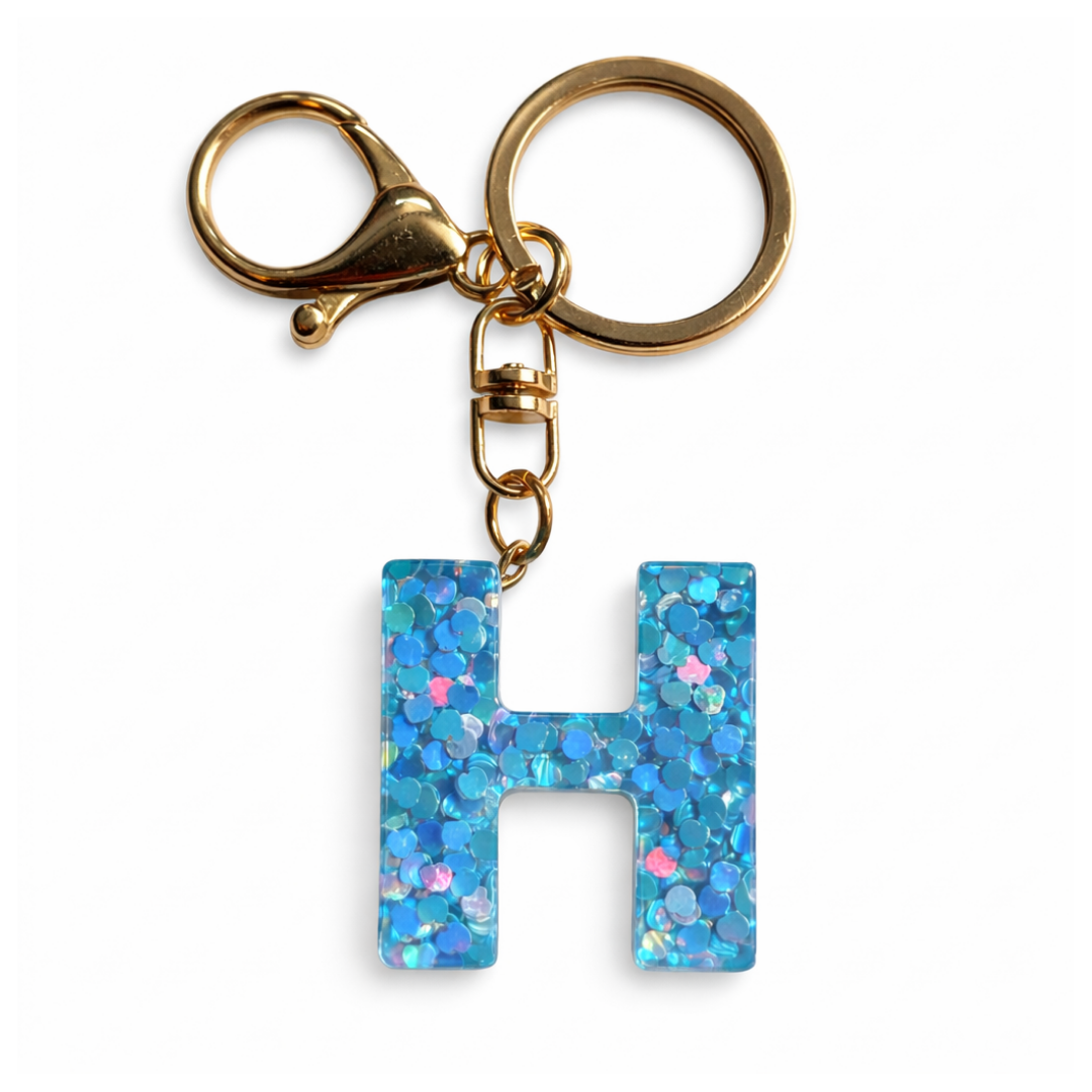 Blue Mosaic Letter Keychain Charm