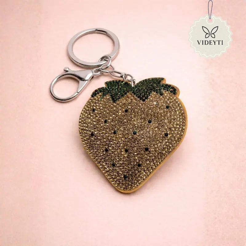 Gold rhinestone strawberry keychain with silver clasp