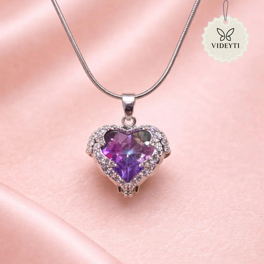 Purple crystal heart pendant necklace