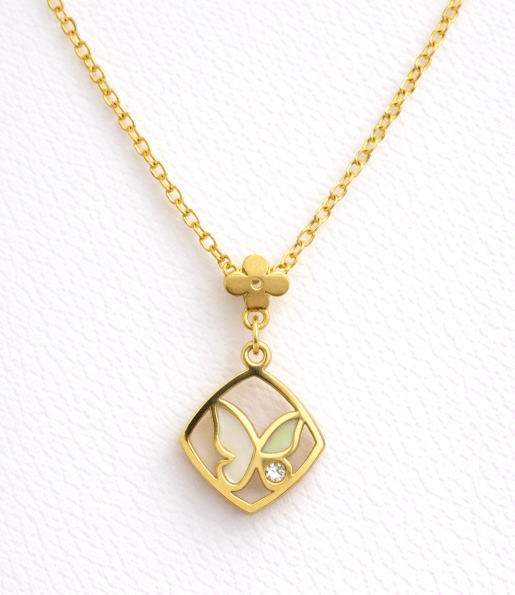 Butterfly Charm Drop Pendant Necklace
