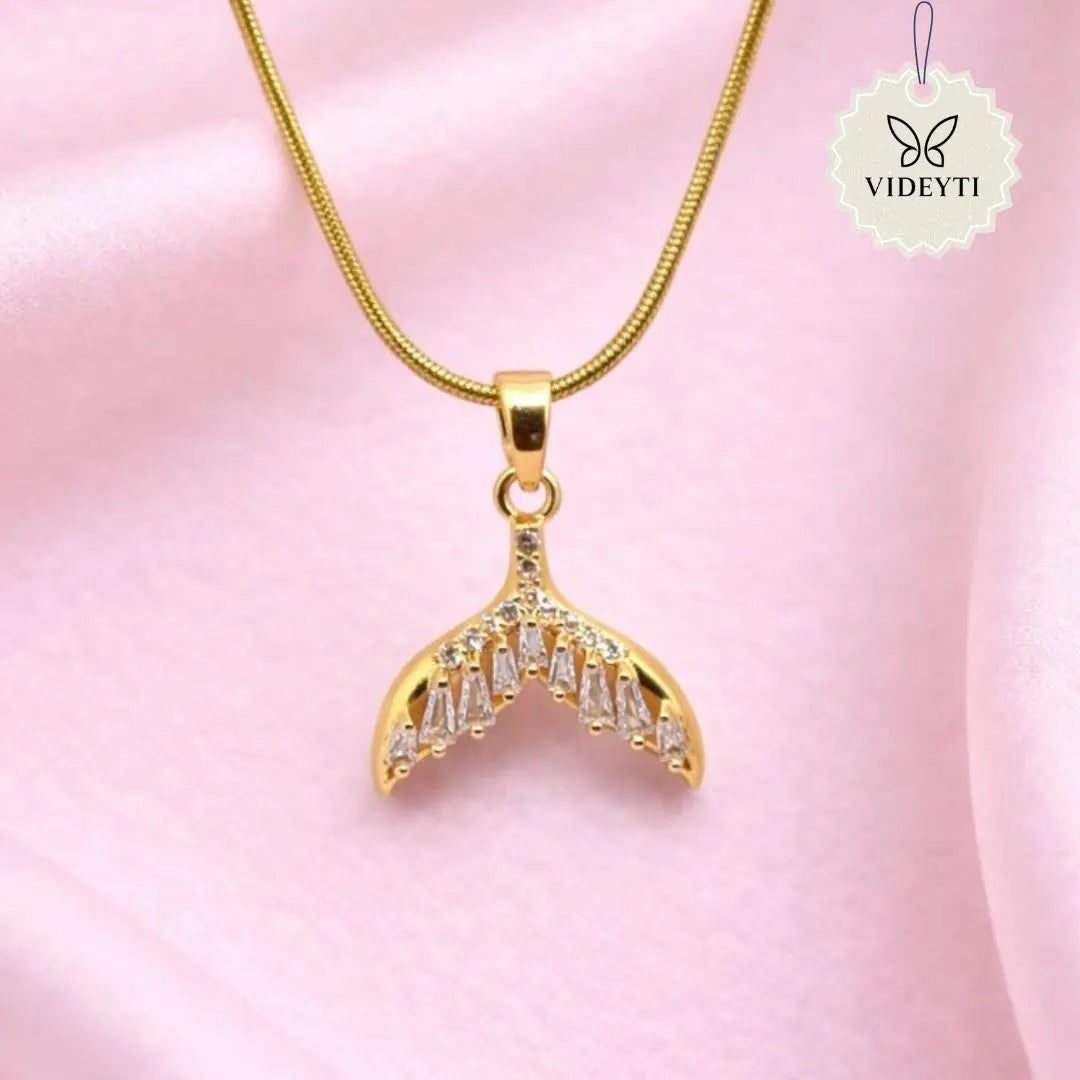 Gold wishbone crystal pendant necklace