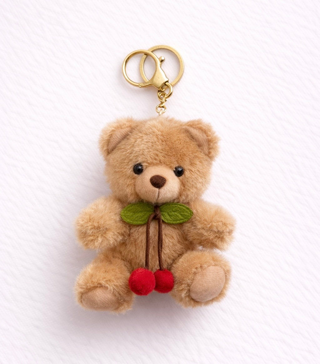 Cherry Teddy Bear Plush Keychain