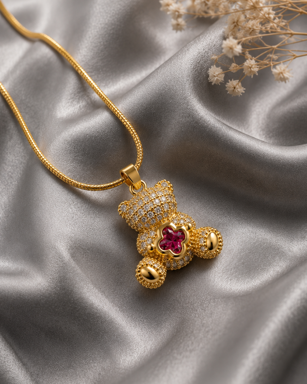 Crystal Teddy Bear Pendant Necklace