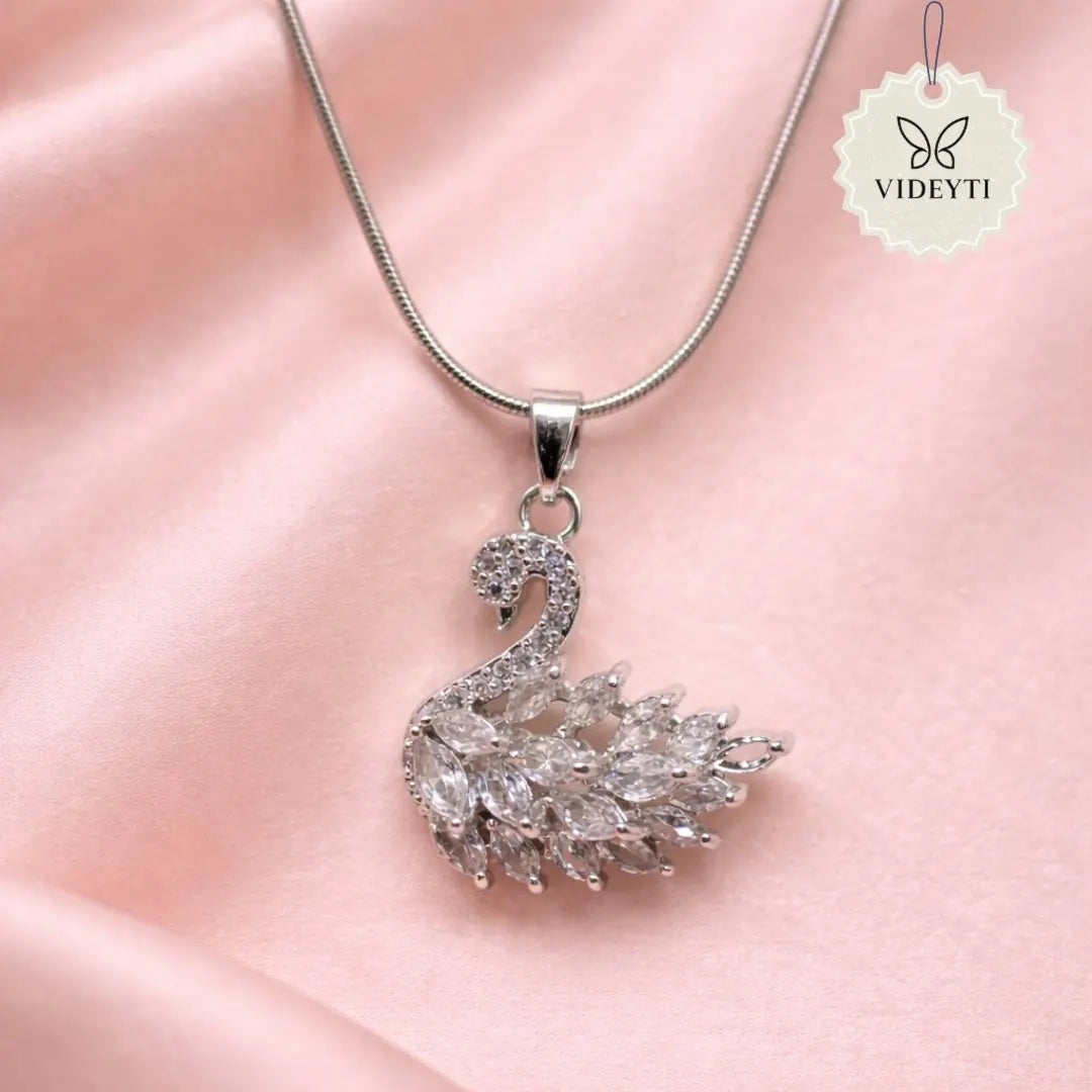 Silver swan pendant necklace with crystal detailing