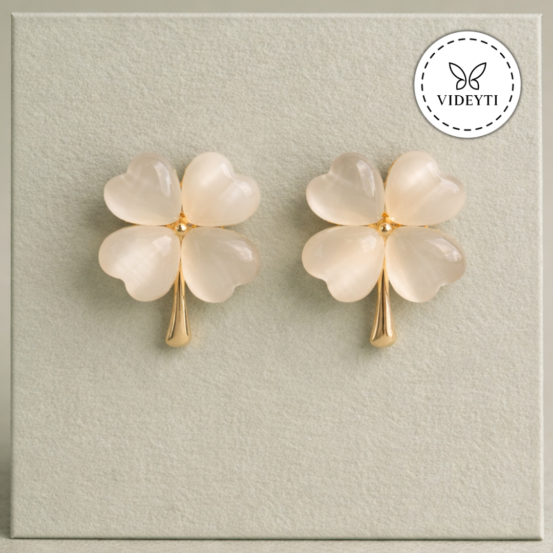Golden Clover Flower Stud Earrings