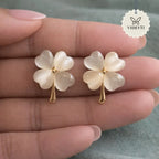 Golden clover flower stud earrings