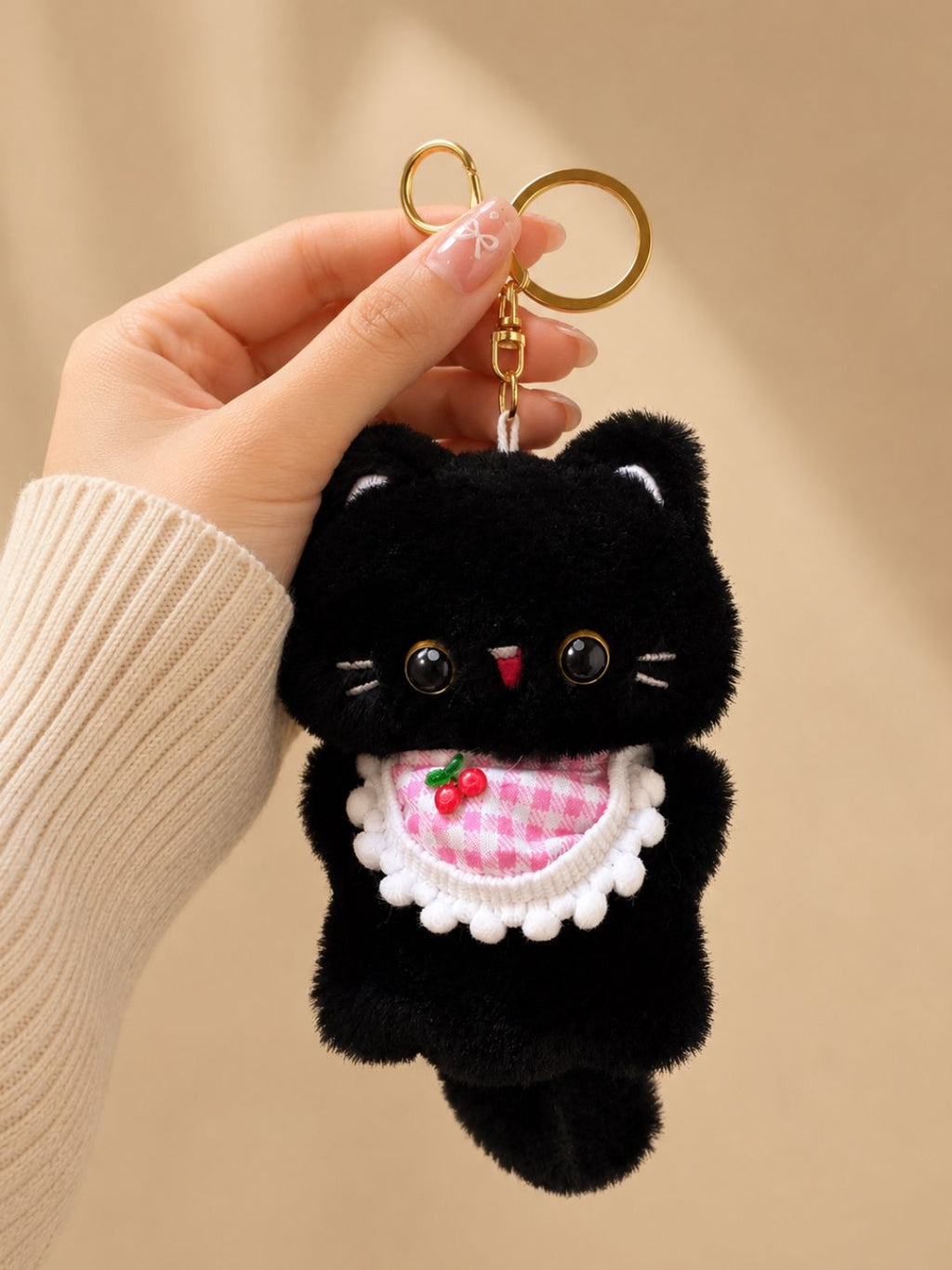 Cute Black Cat Plush Bag Charm Keychain