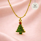 Christmas tree pendant necklace in green enamel with gold chain included