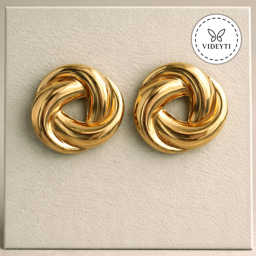 Golden Twist Knot Stud Earrings
