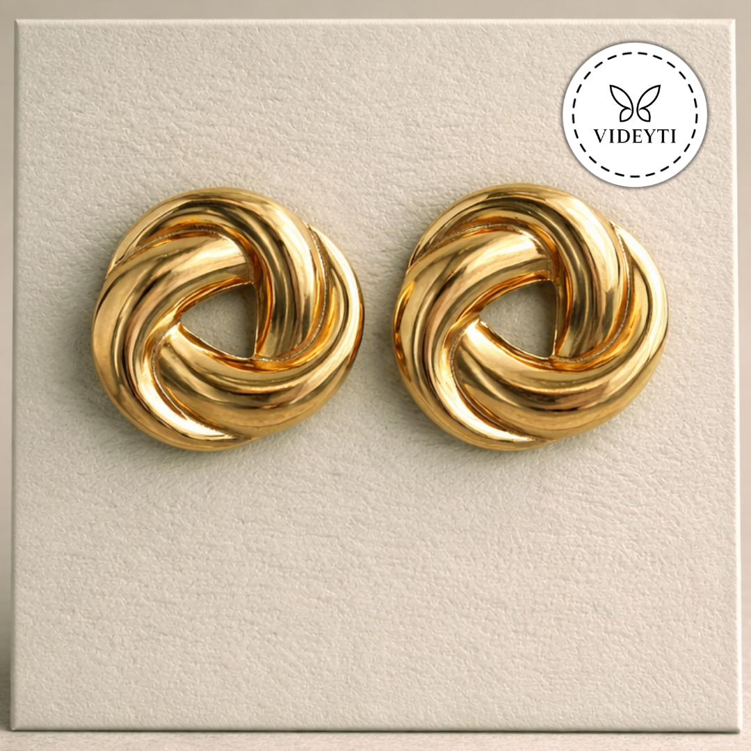 Golden Twist Knot Stud Earrings