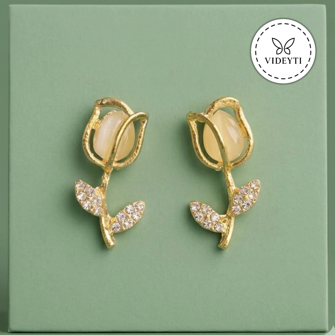 Golden Tulip Crystal Stud Earrings