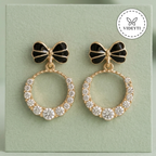 Golden Bow Crystal Drop Earrings