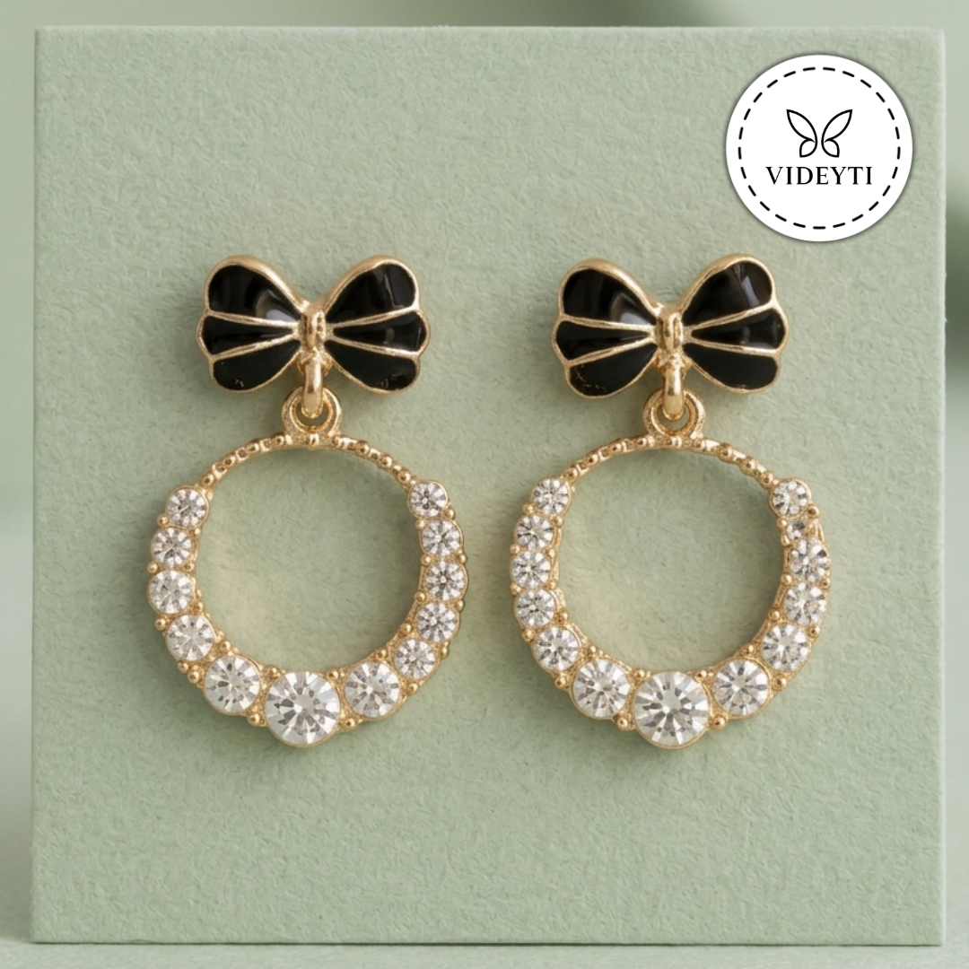 Golden Bow Crystal Drop Earrings
