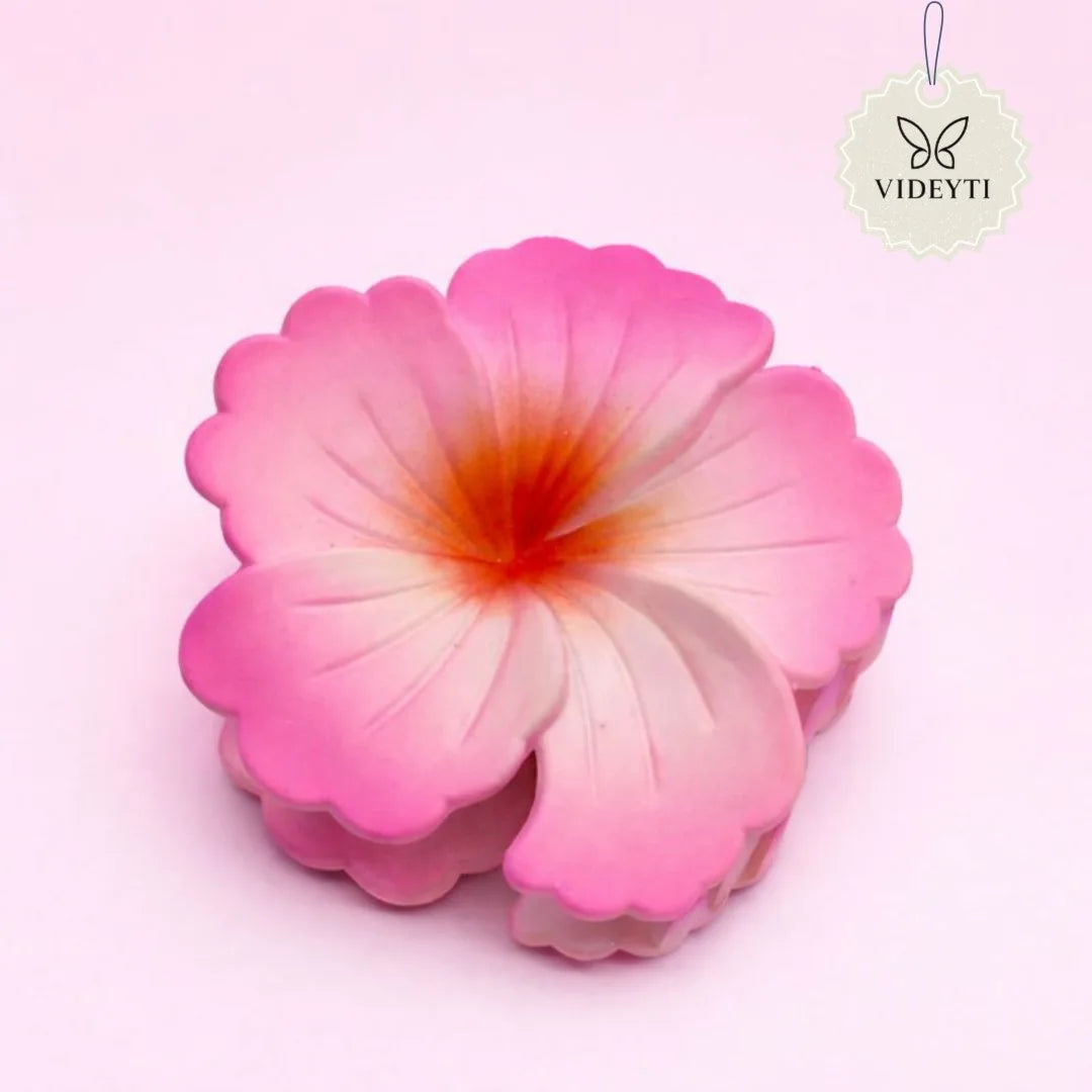 Pink flower hair claw clip with orange center