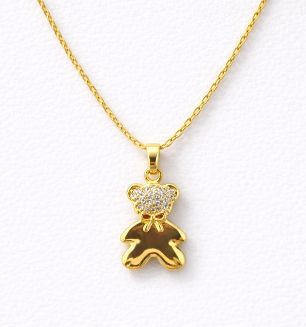 Crystal Teddy Bear Gold Pendant Necklace