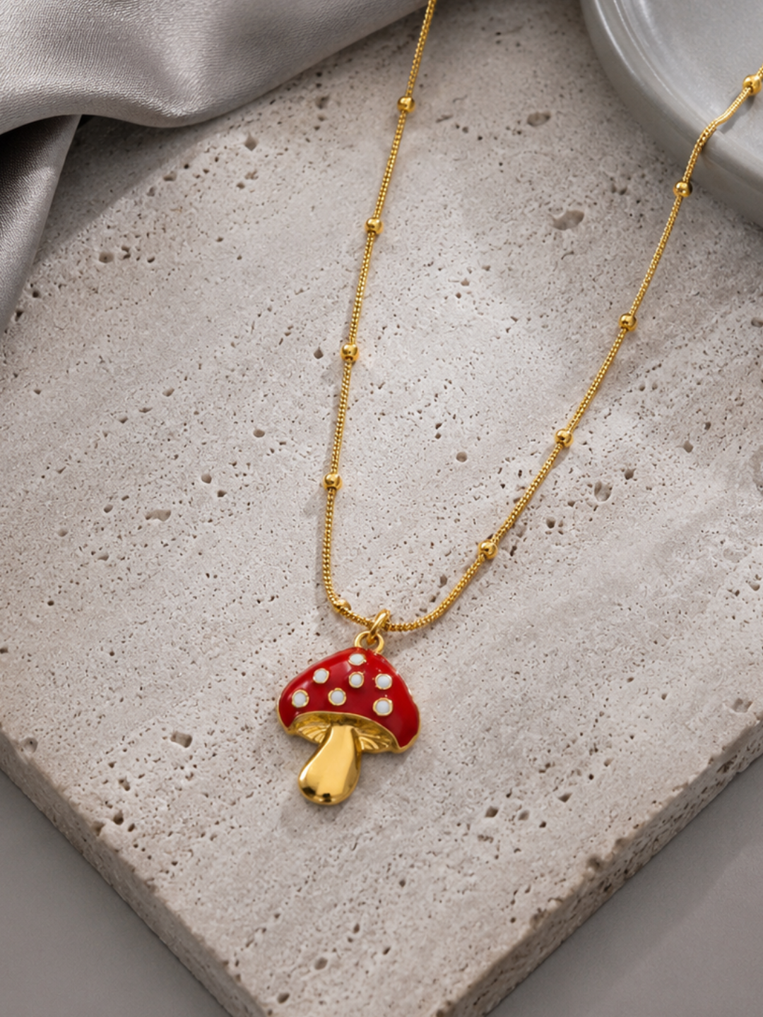 Red Mushroom Pendant Necklace