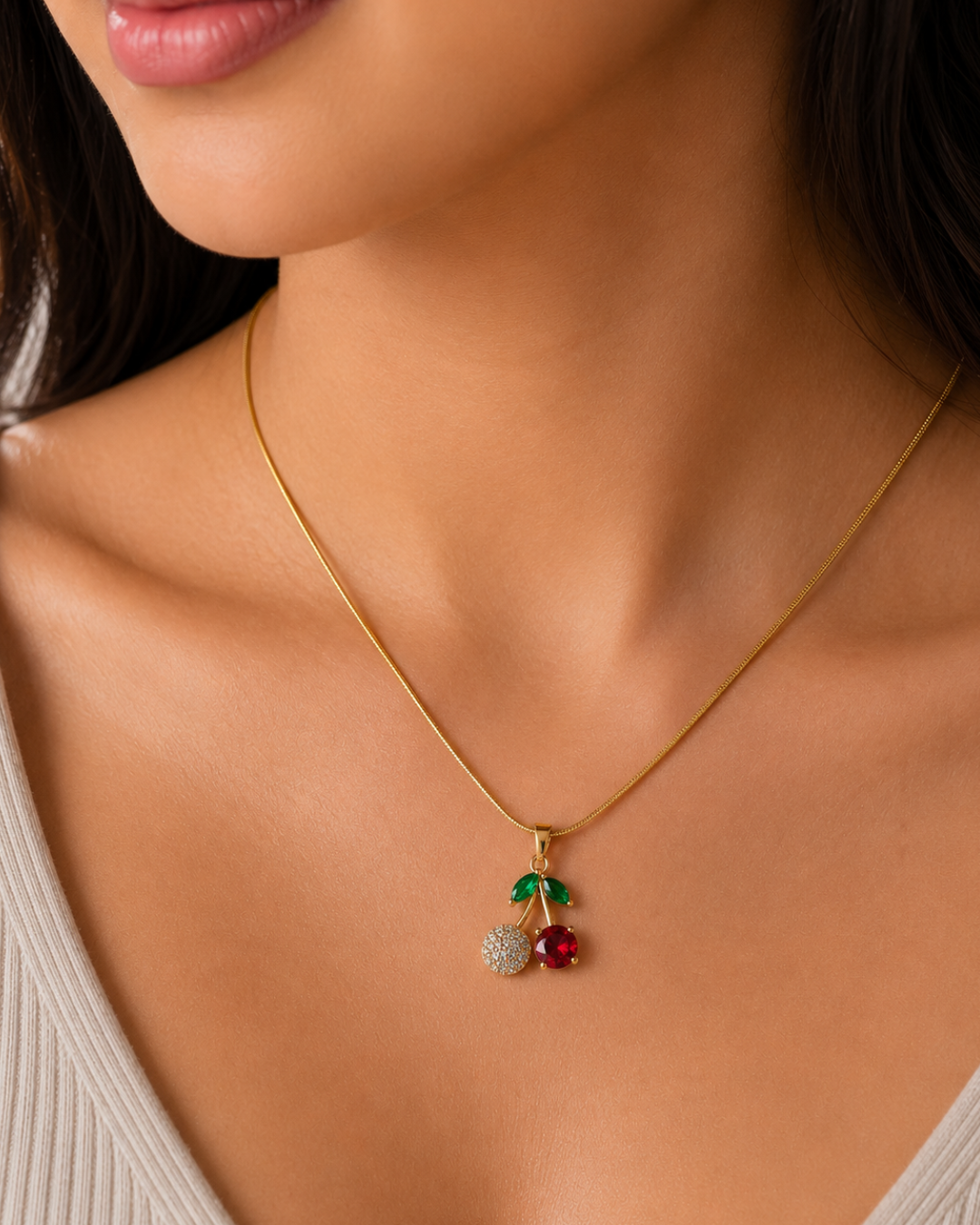 Cherry Crystal Pendant Necklace