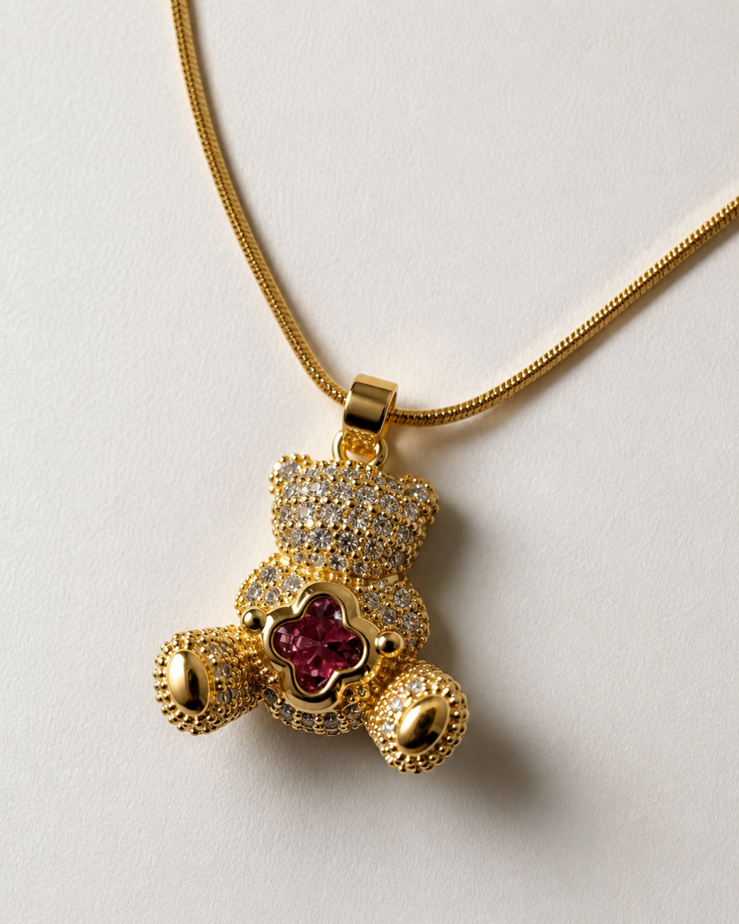 Crystal Teddy Bear Pendant Necklace