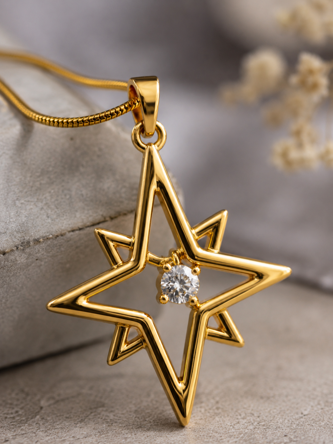 Celestial Star Crystal Gold-Tone Pendant Necklace