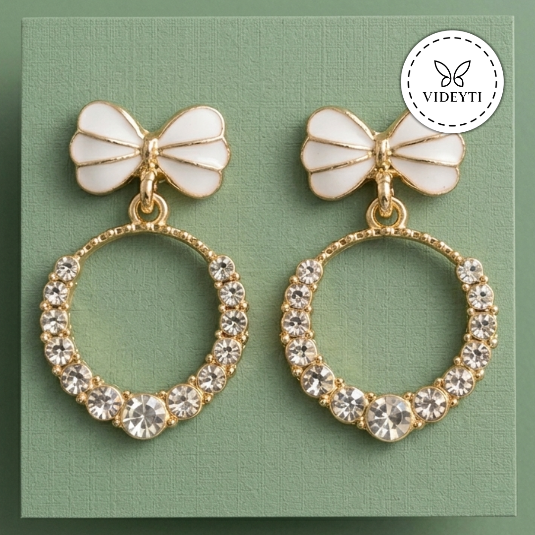 Golden Bow Crystal Drop Earrings