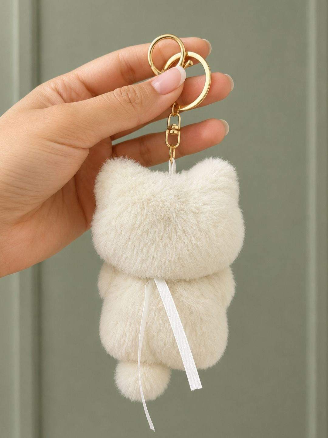 Cute White Cat Plush Bag Charm Keychain