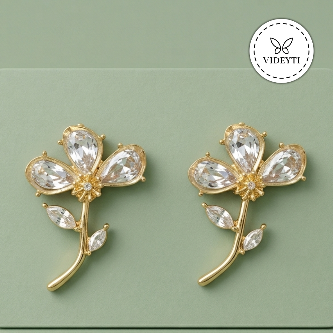 Floria Gold-Tone Crystal Flower Stud Earrings