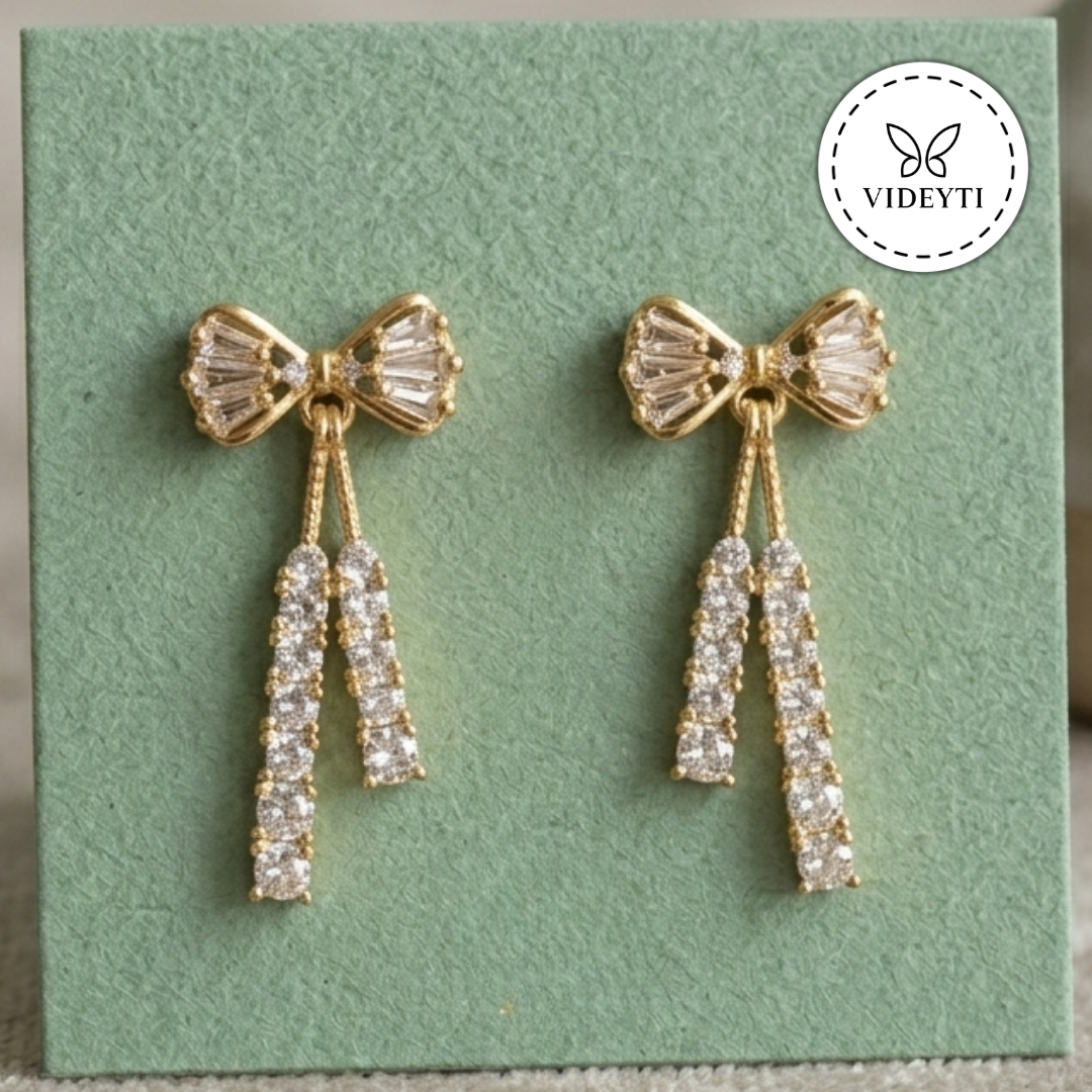 Aurora Gold-Tone Crystal Bow Drop Earrings