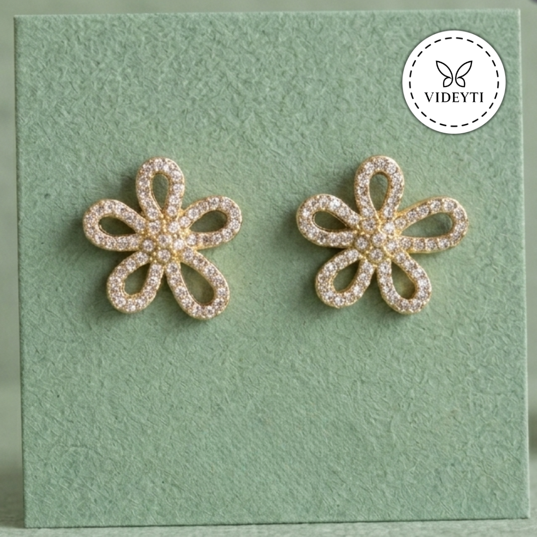Elara Gold-Tone Crystal Floral Stud Earrings