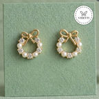 Noelle Gold-Tone Pearl Crystal Bow Stud Earrings