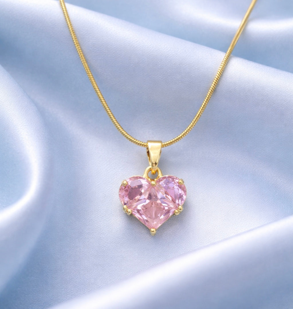 Blush Pink Heart Crystal Pendant Necklace