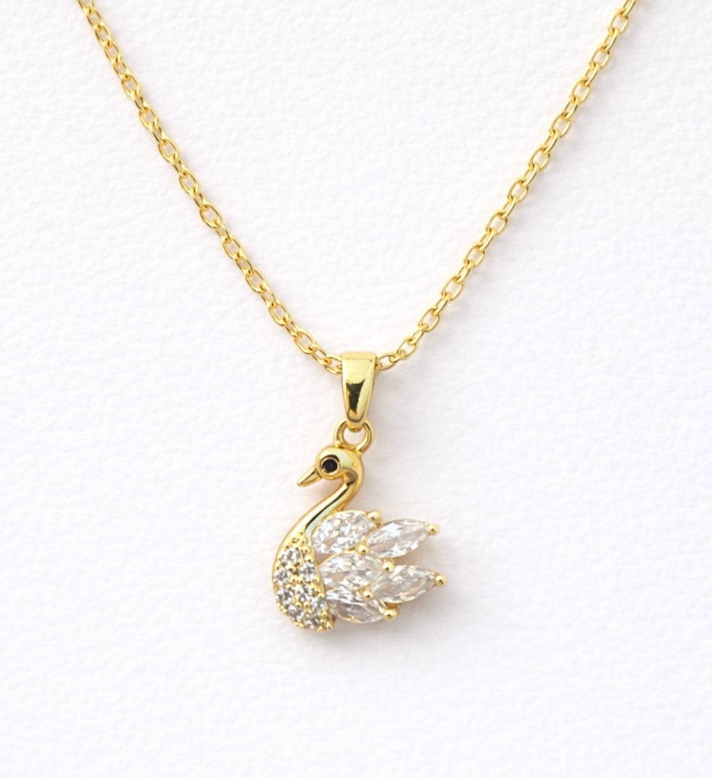 Golden Swan Crystal Pendant Necklace