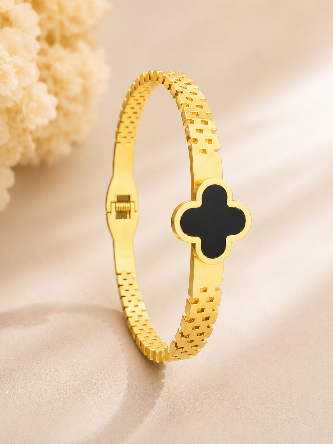 Golden Black Clover Bangle