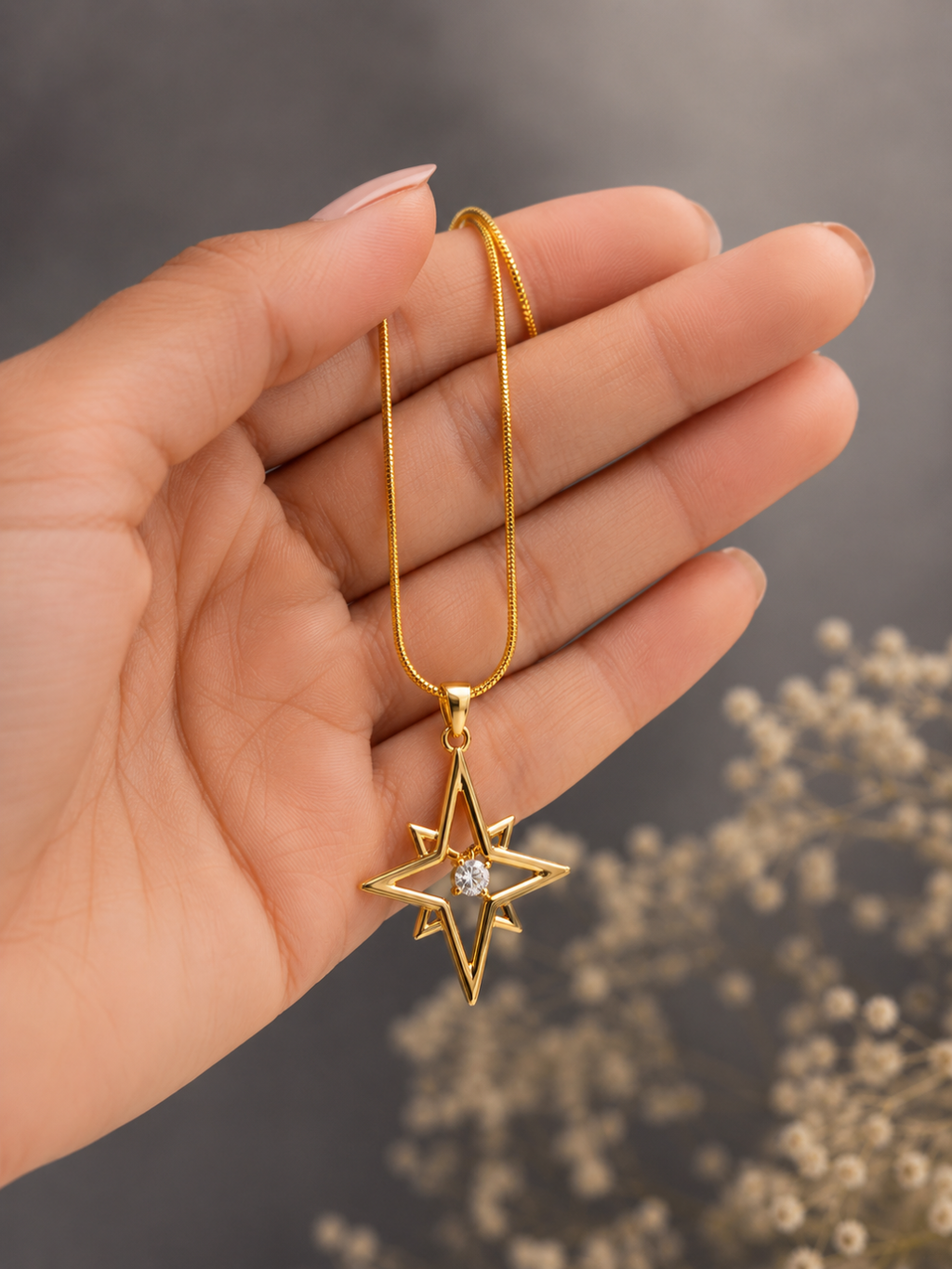 Celestial Star Crystal Gold-Tone Pendant Necklace