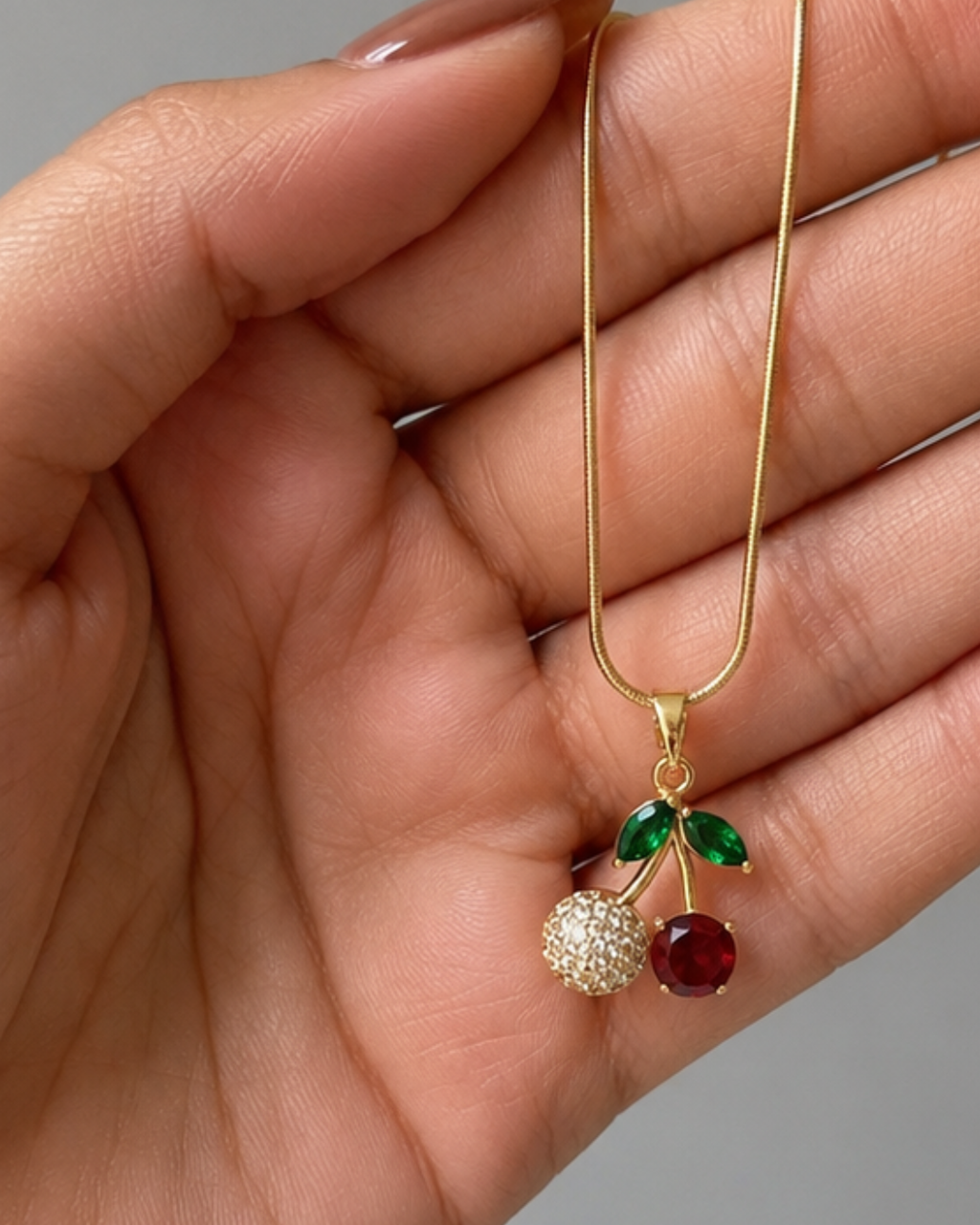 Cherry Crystal Pendant Necklace