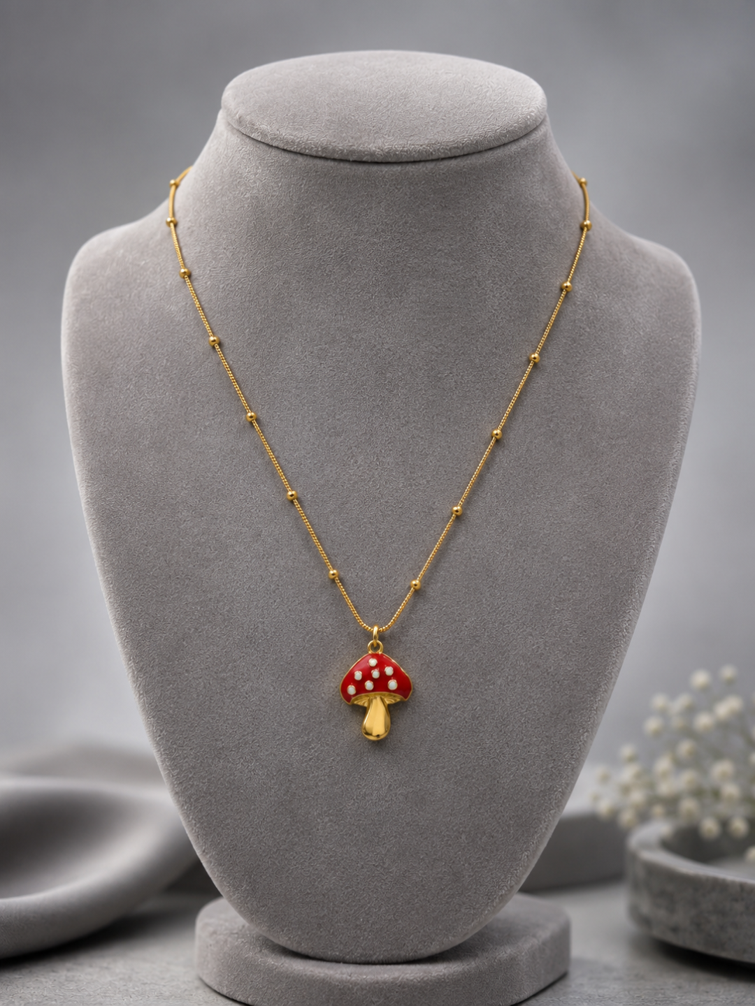 Red Mushroom Pendant Necklace