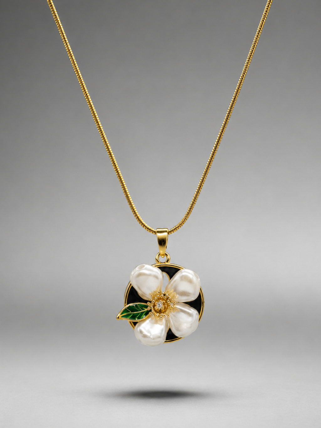 Golden Pearl Flower Pendant Necklace