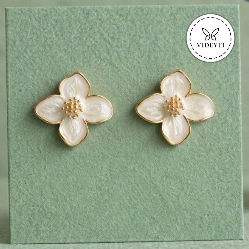 Ivora Gold-Tone Enamel Floral Stud Earrings