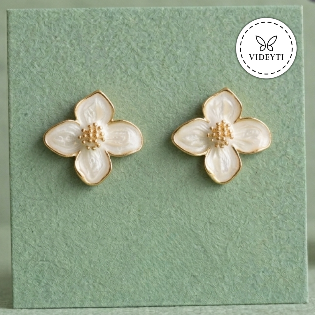 Ivora Gold-Tone Enamel Floral Stud Earrings