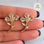 Gold-tone crystal flower stud earrings